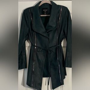 INSIGHT New York Dark Green Vegan Leather Jacket with Zipper detail Size 10P